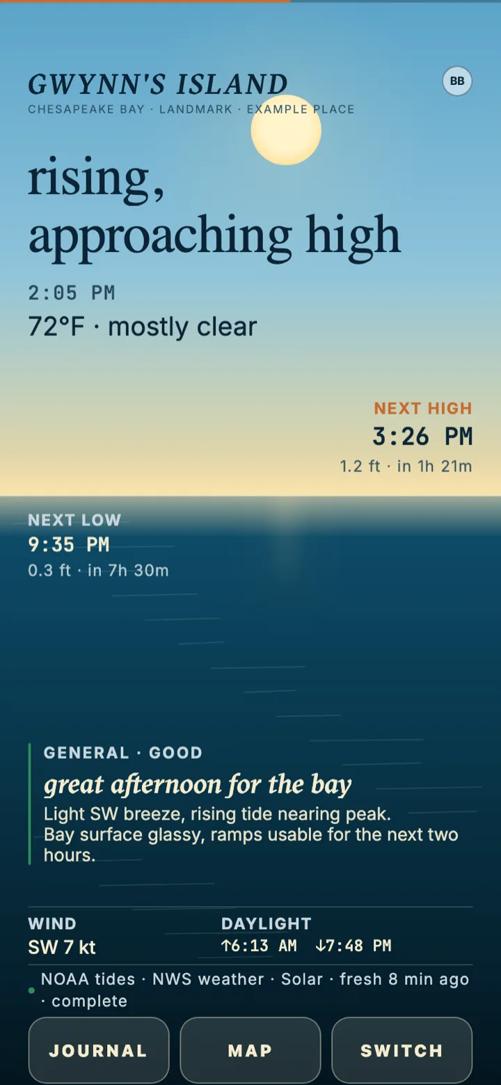 Clear afternoon — representative Tidewater app preview