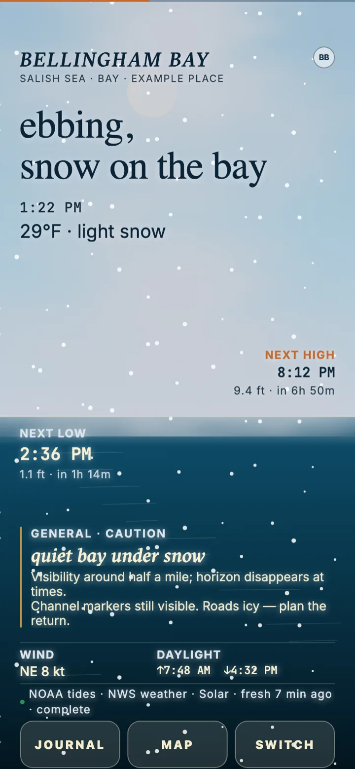First snow — representative Tidewater app preview